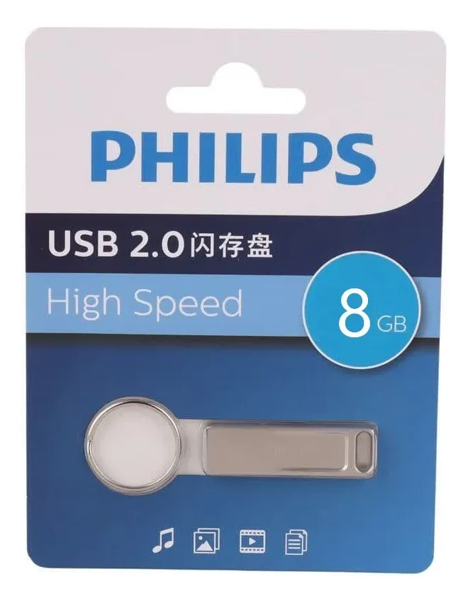 Pendrive Philips 8gb Flash Fm21 Usb 2.0 Metal Musica Video