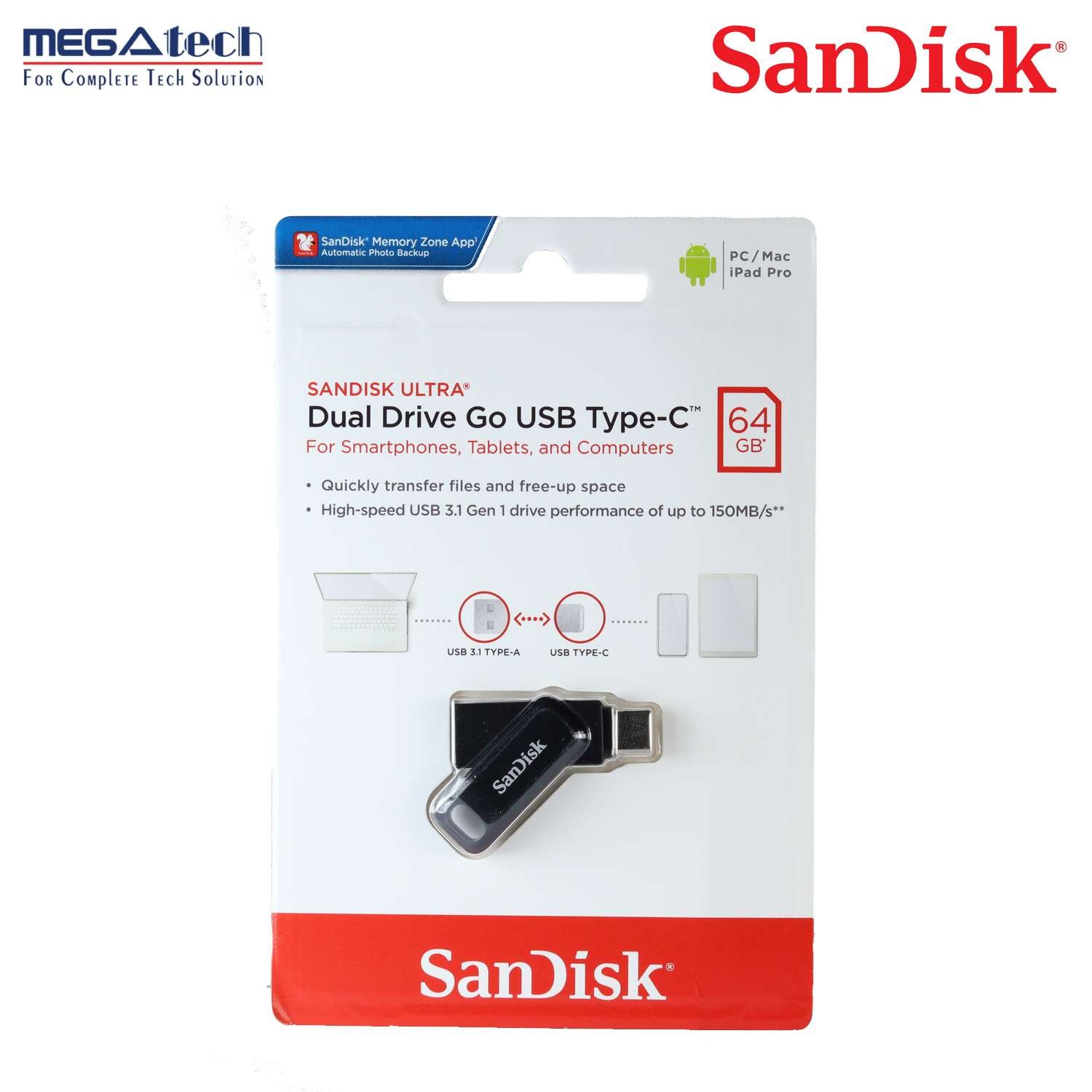 SanDisk 64GB Ultra Dual Drive Go USB Type-C Flash Drive